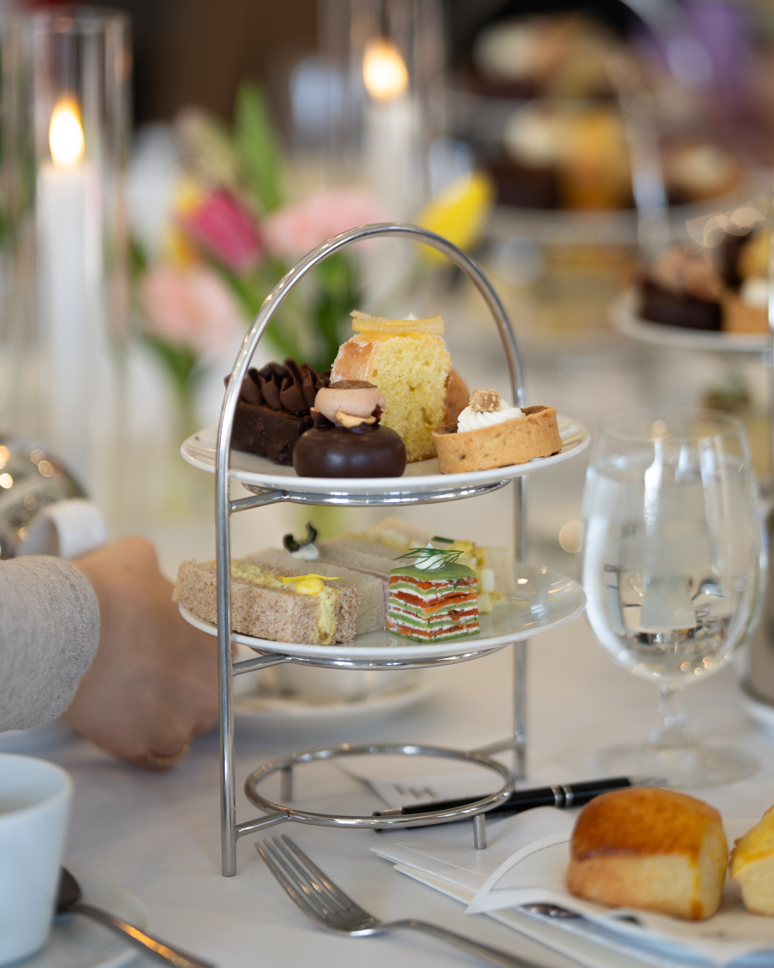 Afternoon tea served on a tiered stand at Langdon Hall